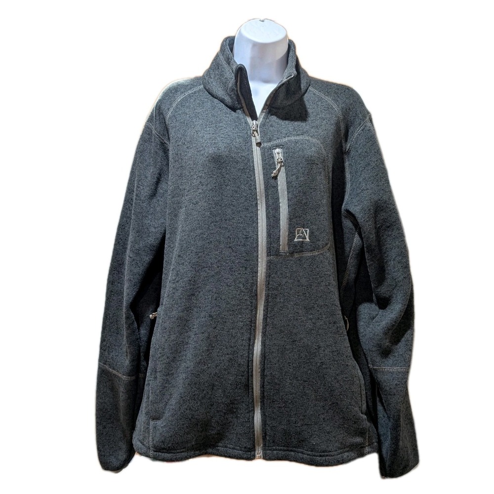 Men's Avalanche Wear Fleece Knit Jacket Size L, Dark Gray Front Zip And Pockets